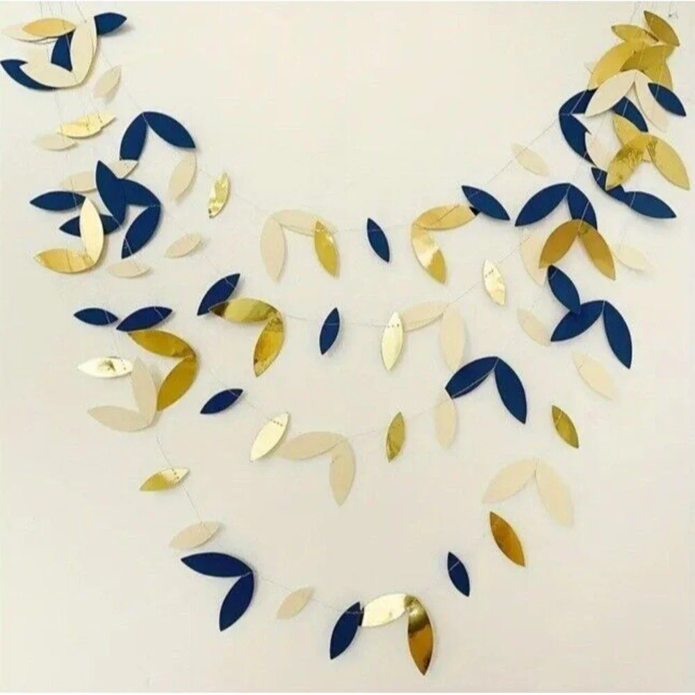 4 Piece Navy Blue Gold Party Decoration Decor Leaf Garland Paper Banner Hanging